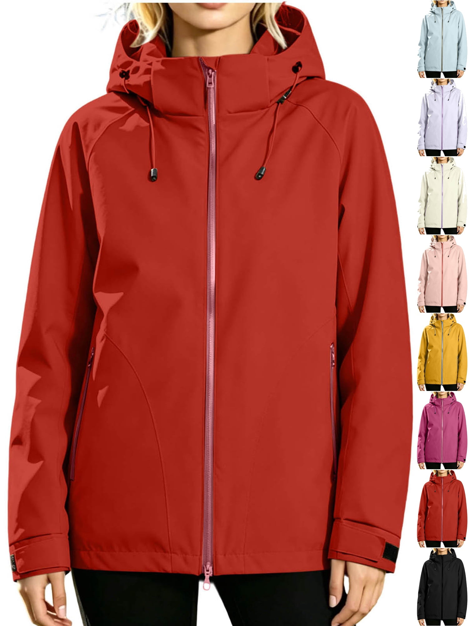 Dqueduo Women's FashionSolid Color Long Sleeves Hooded Outdoors Zipper ...