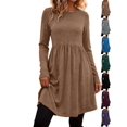 thumbnail image 1 of Dqueduo Women's Solid Casual Dresses, Crew Neck Long Sleeve Dress with Pockets, Loose A-Line Empire Waist Winter Dress, 1 of 8