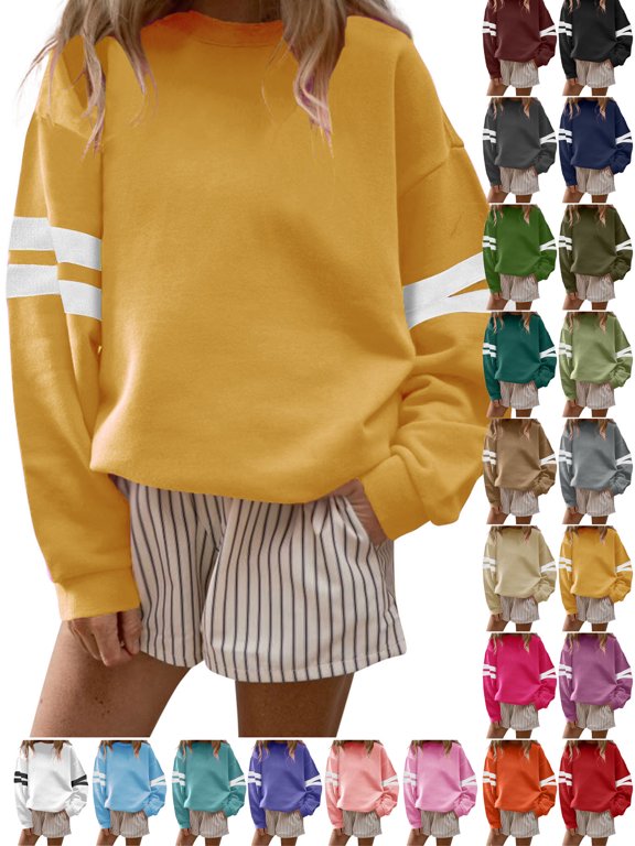 Women's Varsity Striped Sweatshirt Oversized Lightweight Knit Pullover Drop Shoulder Crew Neck, Long Sleeve Casual Top for Game Day, College Outfits and Everyday Wear Fall