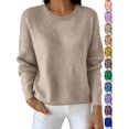 thumbnail image 1 of Dqueduo Women's Winter Sweaters, Solid Color Crew Neck Long Sleeve Pullover Top, Casual Warm Straight Knit Sweater, 1 of 6