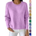 thumbnail image 1 of Dqueduo Women's Winter Sweaters, Solid Color Crew Neck Long Sleeve Pullover Top, Casual Warm Straight Knit Sweater, 1 of 6