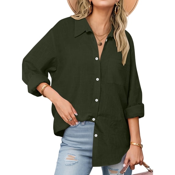 Dqueduo Womens Button Down Shirts Lapel Long Sleeve Blouses Business Work Shirt Dressy Casual Collared Tops