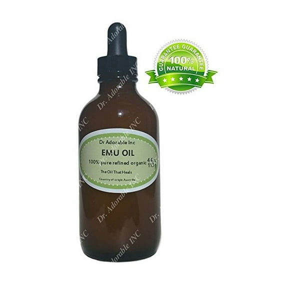 Dr. Adorable - 100% Pure Australian CREAMY EMU Oil Triple Refined Organic Moisturizing Oil For Face Skin Hair - 4 Oz glass bottle