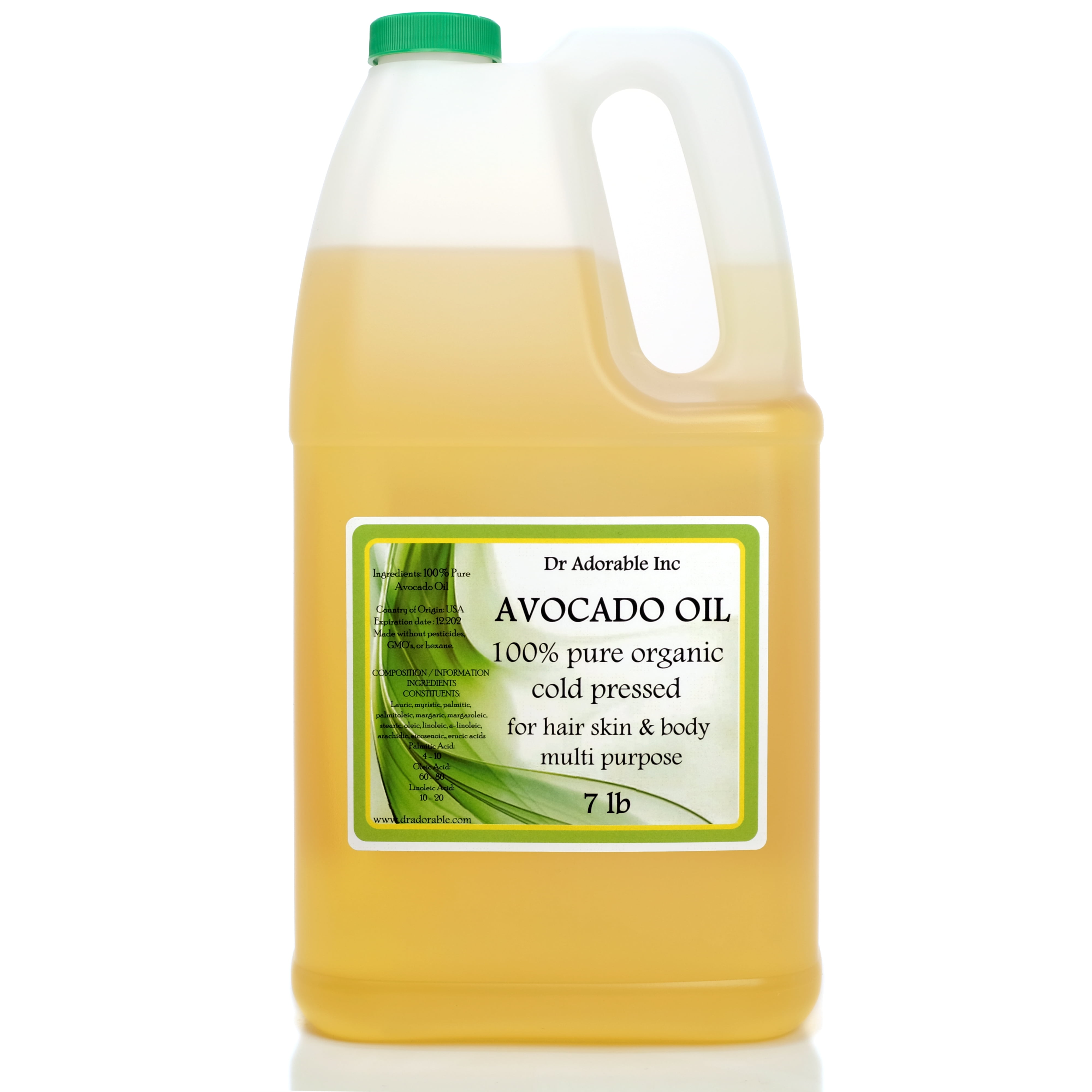 Dr Adorable - 7 lb - Avocado Oil - 100% Pure Organic Cold Pressed Refined Natural Hair Skin