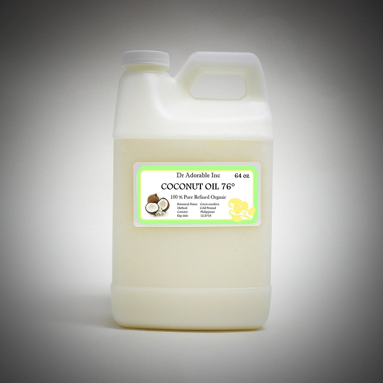 Dr. Adorable - 100% Pure Coconut 76 F Oil Organic Cold Pressed Refined Moisturizing Oil For Face Skin Hair - 64 oz