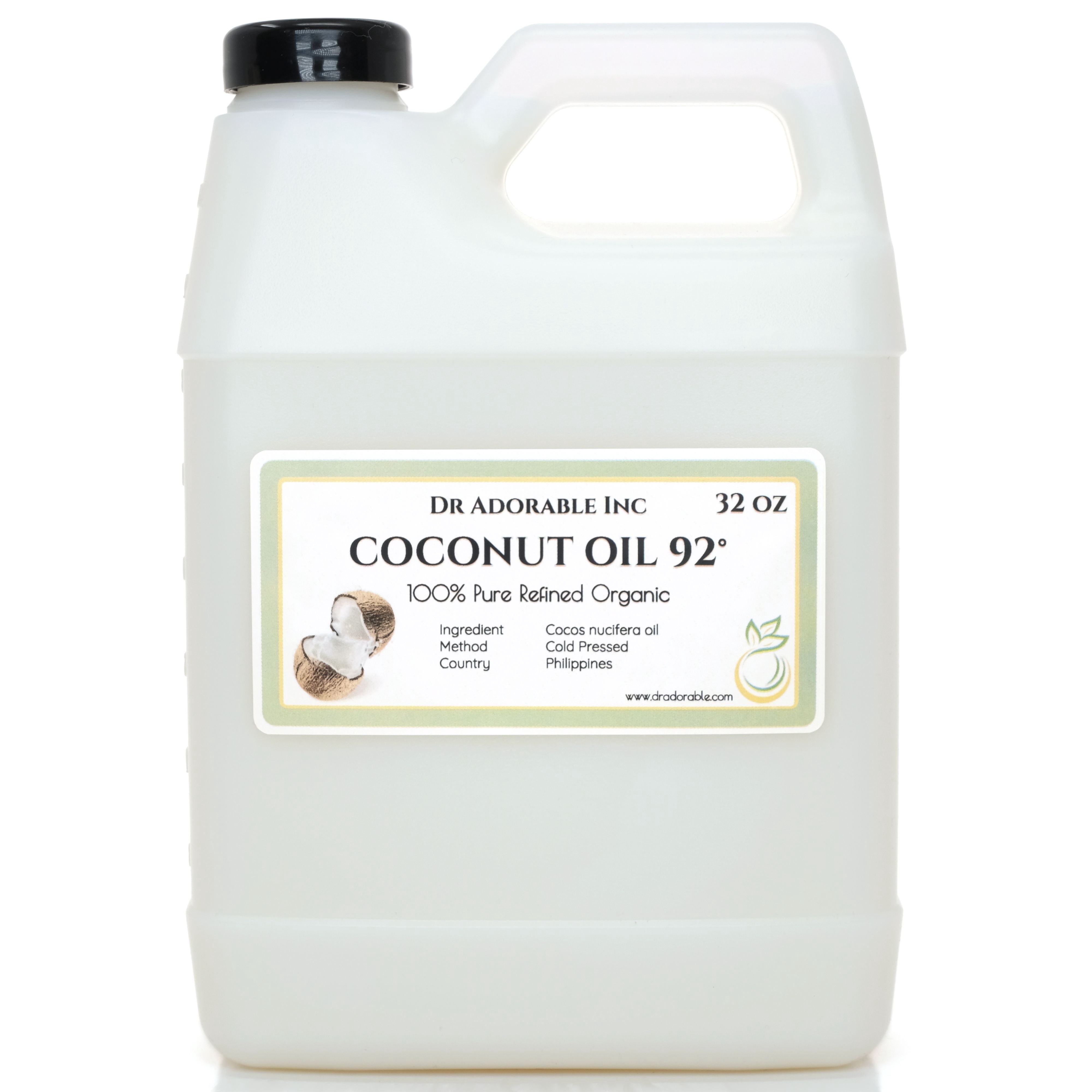 Dr. Adorable - 100% Pure Coconut 92 F Oil Organic Cold Pressed Refined Moisturizing Oil For Face Skin Hair - 32 oz