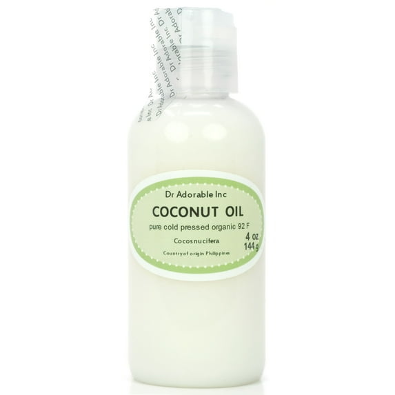 Dr. Adorable - 100% Pure Coconut 92 F Oil Organic Cold Pressed Refined Moisturizing Oil For Face Skin Hair - 4 oz
