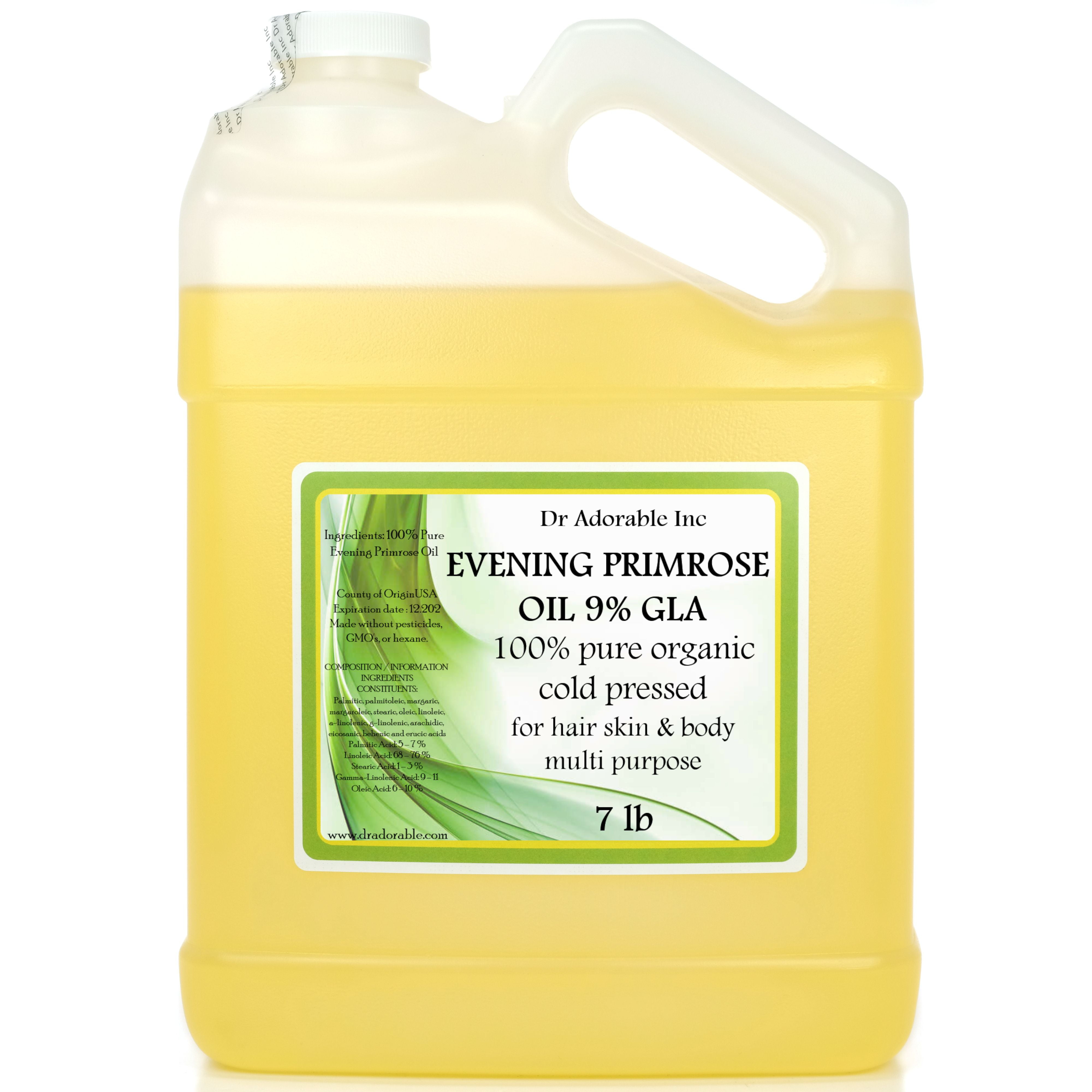 Dr Adorable - 7 lb - Evening Primrose Oil - 9% GLA Organic 100% Pure Cold Pressed Moisturizing Oil For Face Skin Hair Anti Aging