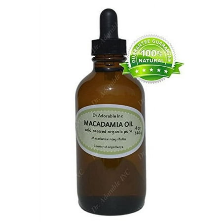 Dr. Adorable - 100% Pure Macadamia Oil Organic Cold Pressed Moisturizing Oil For Face Skin Hair Anti Aging - 4 oz with glass dropper