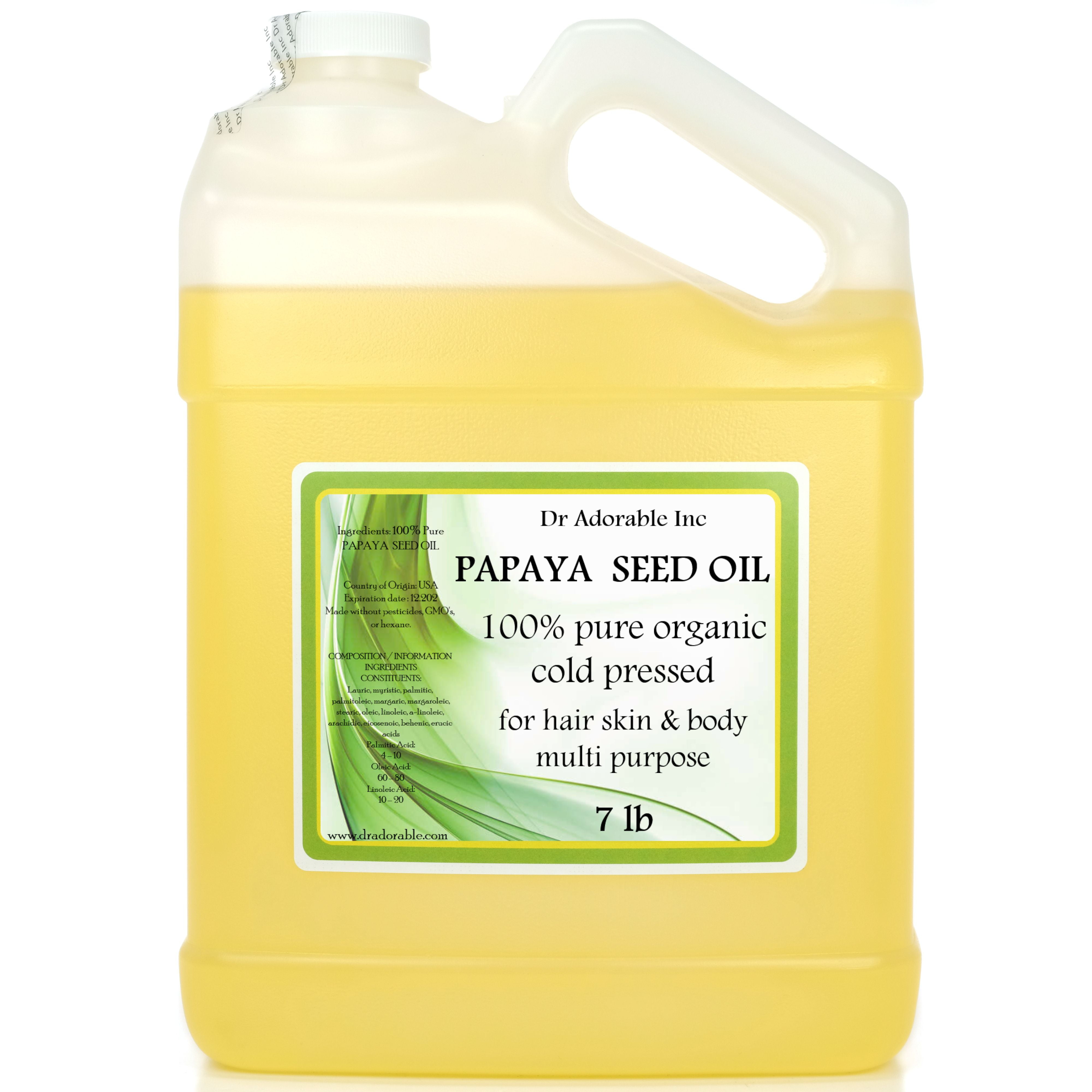 Dr Adorable - 7 lb - Papaya Seed Oil - 100% Pure Organic Cold Pressed Moisturizing Oil For Face Skin Hair