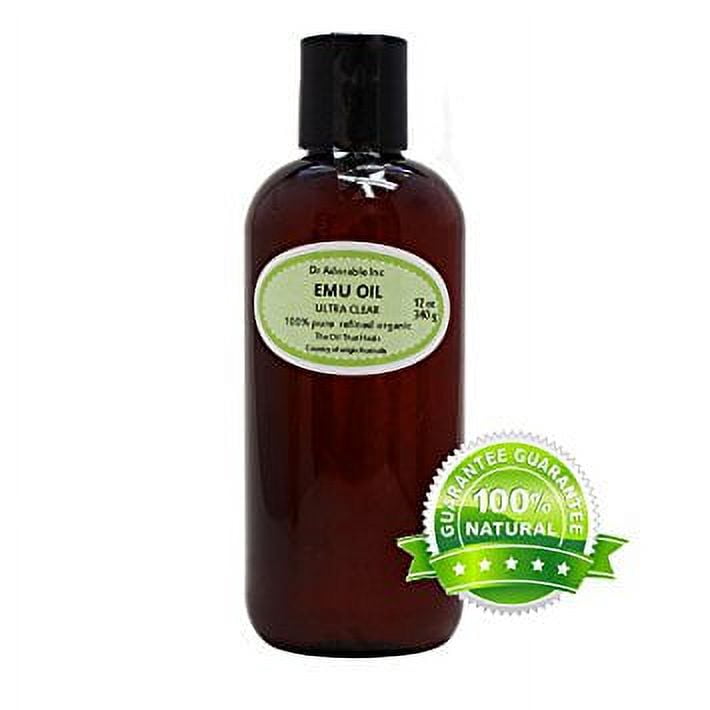 Dr Adorable - 12 oz - Australian Ultra Clear Emu Oil - Refined 100% Pure Organic Moisturizing Oil For Face Skin Hair