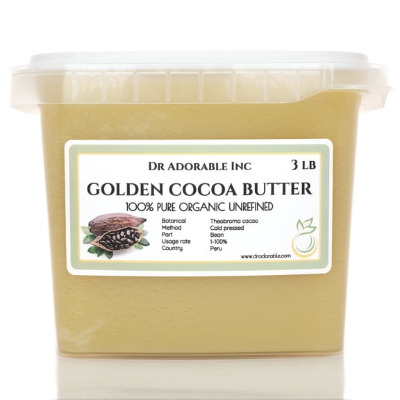Dr Adorable - 3 lb - Golden Cocoa Butter - Organic Raw Grade A Prime Pressed Unrefined