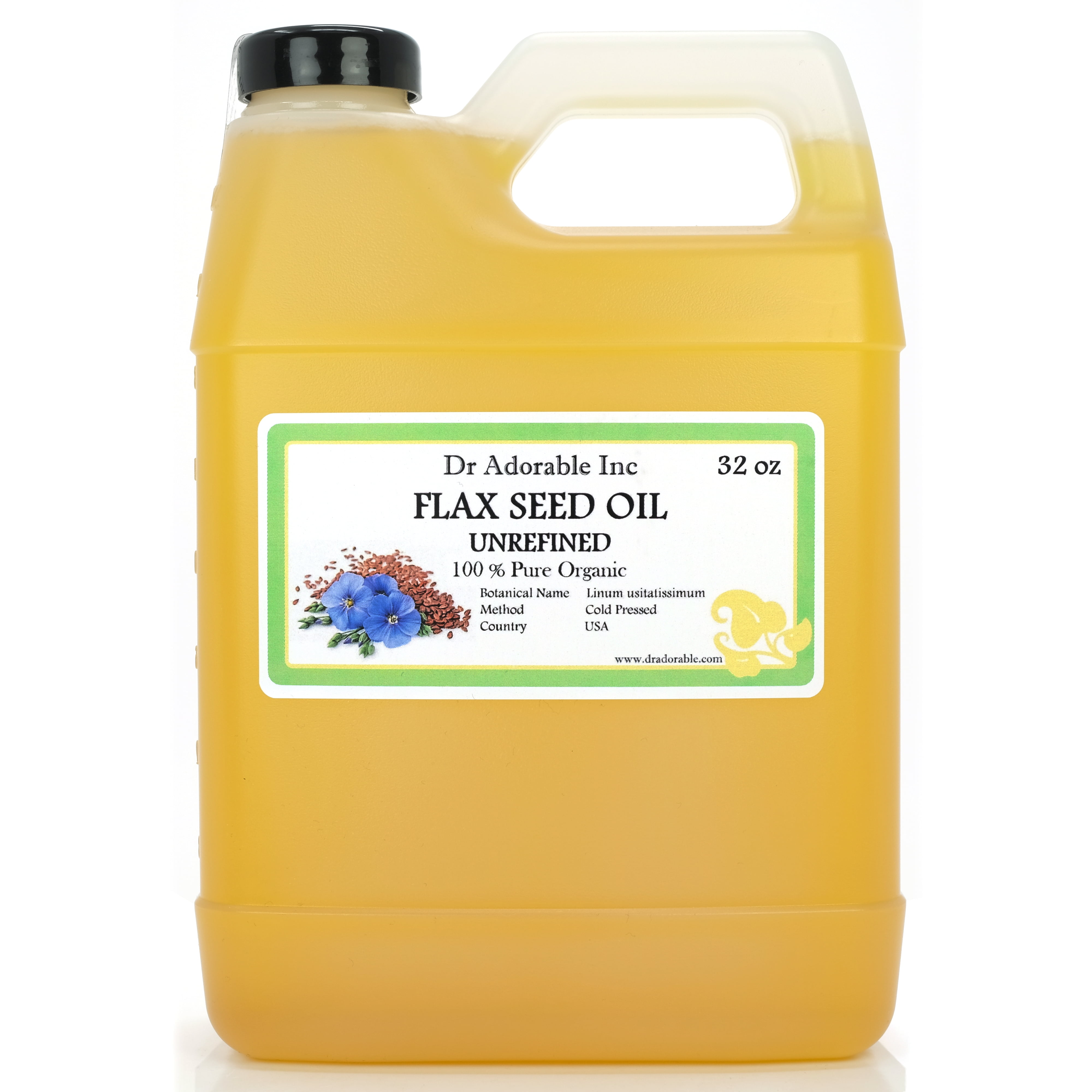 Dr Adorable - 32 oz - Flax Seed Oil - 100% Pure Organic Cold Pressed Unrefined Natural Hair Skin