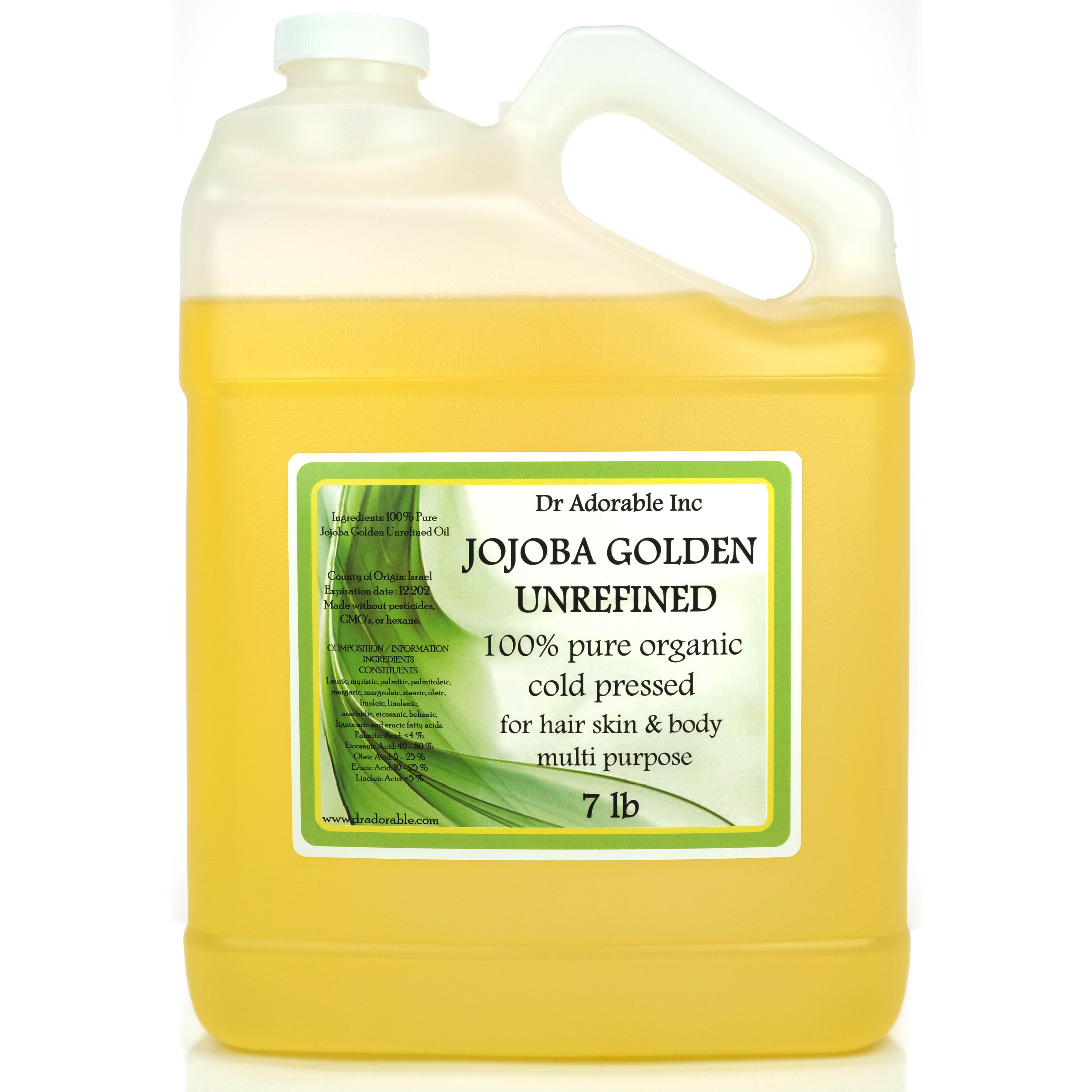Dr Adorable - 7 lb - Jojoba Oil Golden Unrefined - 100% Pure Natural Organic Cold Pressed