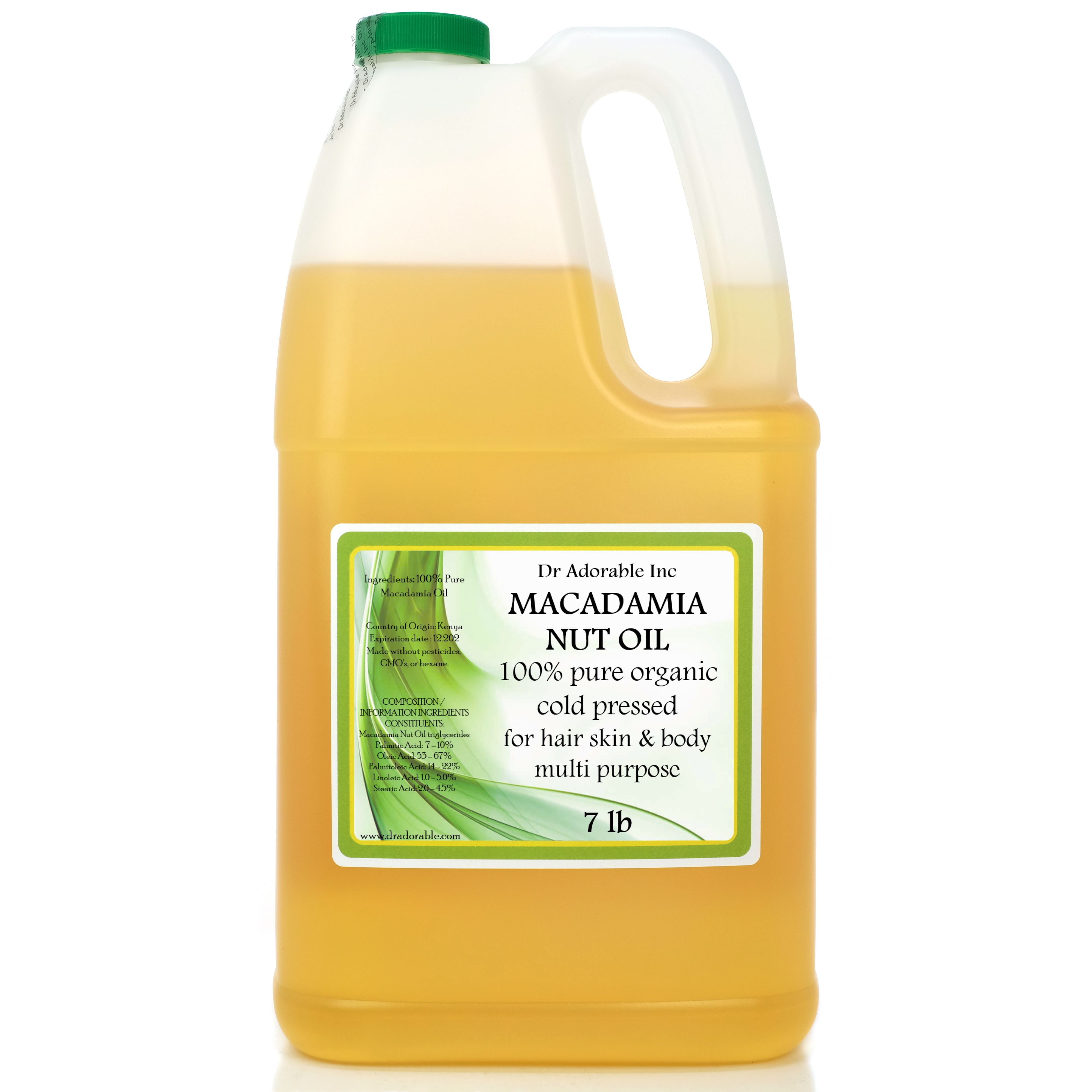 Dr Adorable - 7 lb - Macadamia Oil - 100% Pure Organic Cold Pressed Moisturizing Oil For Face Skin Hair Anti Aging