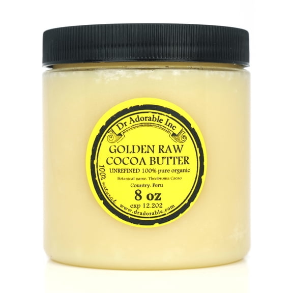 Dr Adorable - 8 oz - Golden Cocoa Butter - Organic Raw Grade A Prime Pressed Unrefined