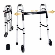 Dr. Aid Folding Walker with Wheels, Adjustable Height, 320 lb Capacity, Gray