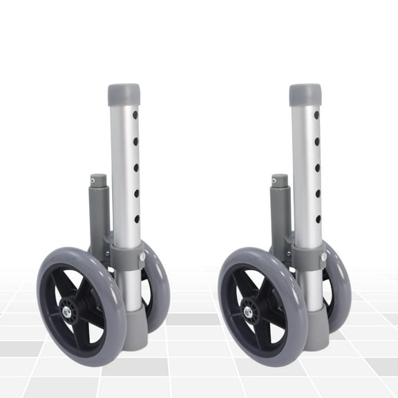 Dr. Aid Premium Auto Brake Walker Wheels Replacement Wheel for Walkers, 5" Double Wheels with 5 Height Adjustments Easy Installation, Pack of 2