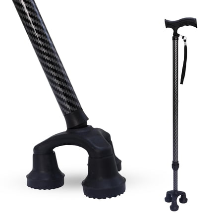 Dr. Aid Tripod Walking Cane for Men & Women Premium Carbon Fiber Black Cane Foldable & Adjustable Heavy-Duty 3-pronged Walking Stick for Seniors, Supports 400 lbs, (39 Inches)
