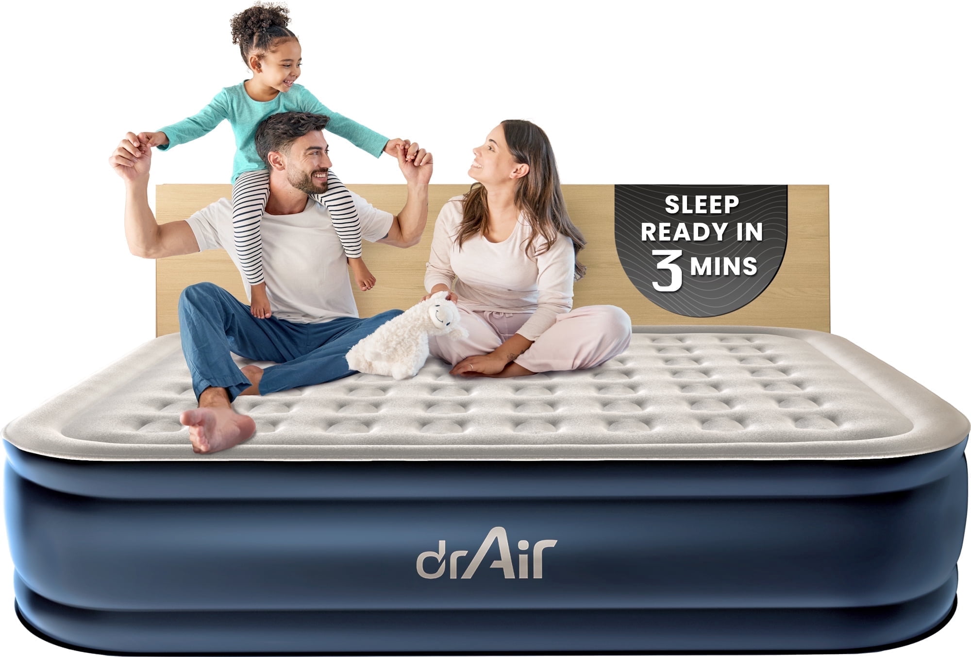 Dr. Air King Air Mattress, 18” Raised Inflatable Bed with Built-in Pump, Waterproof Velvety Top, Ergonomic Design, Reinforced Support, and Carry Bag for Home, Camping, and Guests