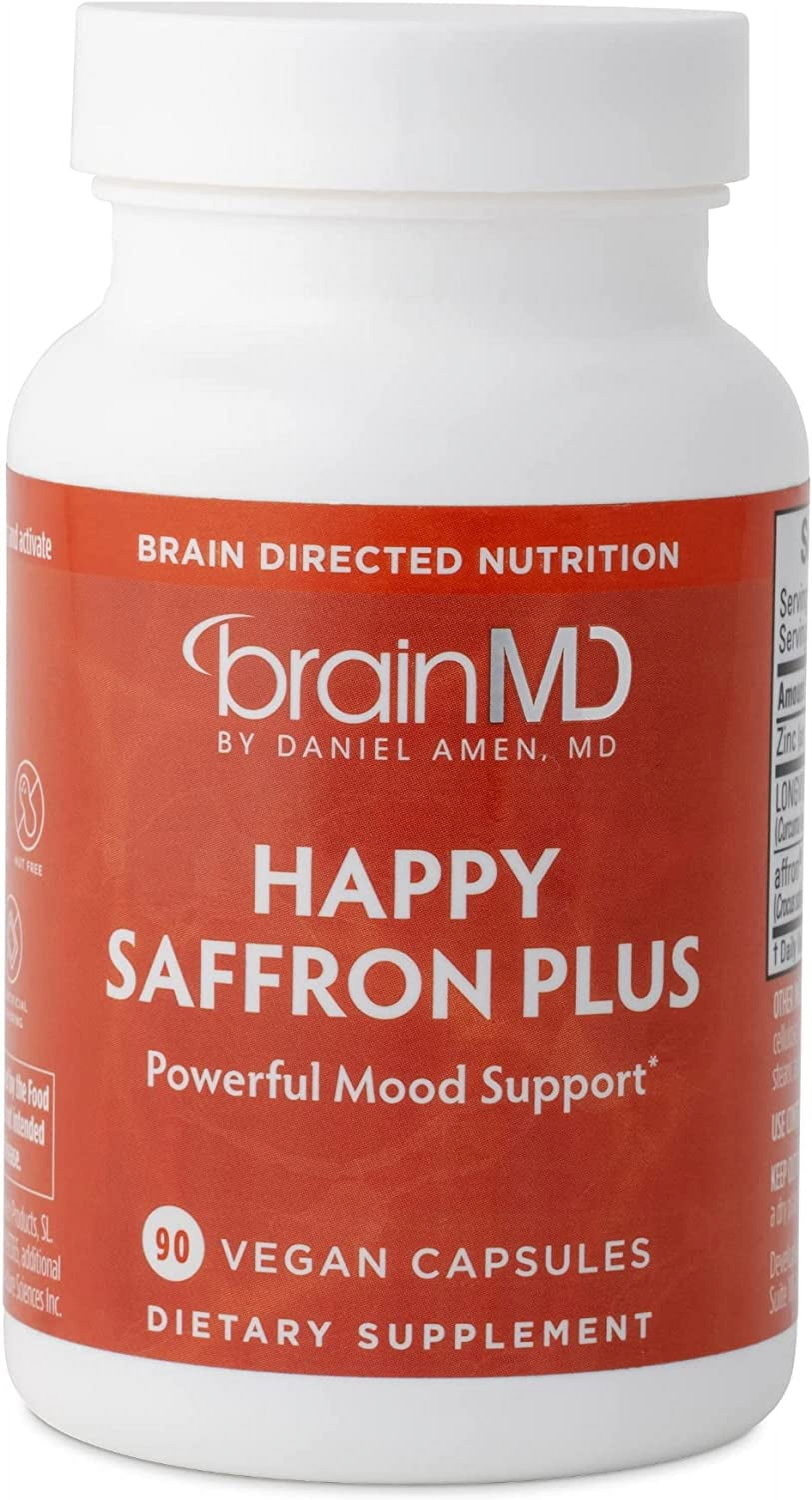 Dr Amen BrainMD Happy Saffron Plus 90 Capsules With Saffron Flower Extract, Curcumin & Zinc