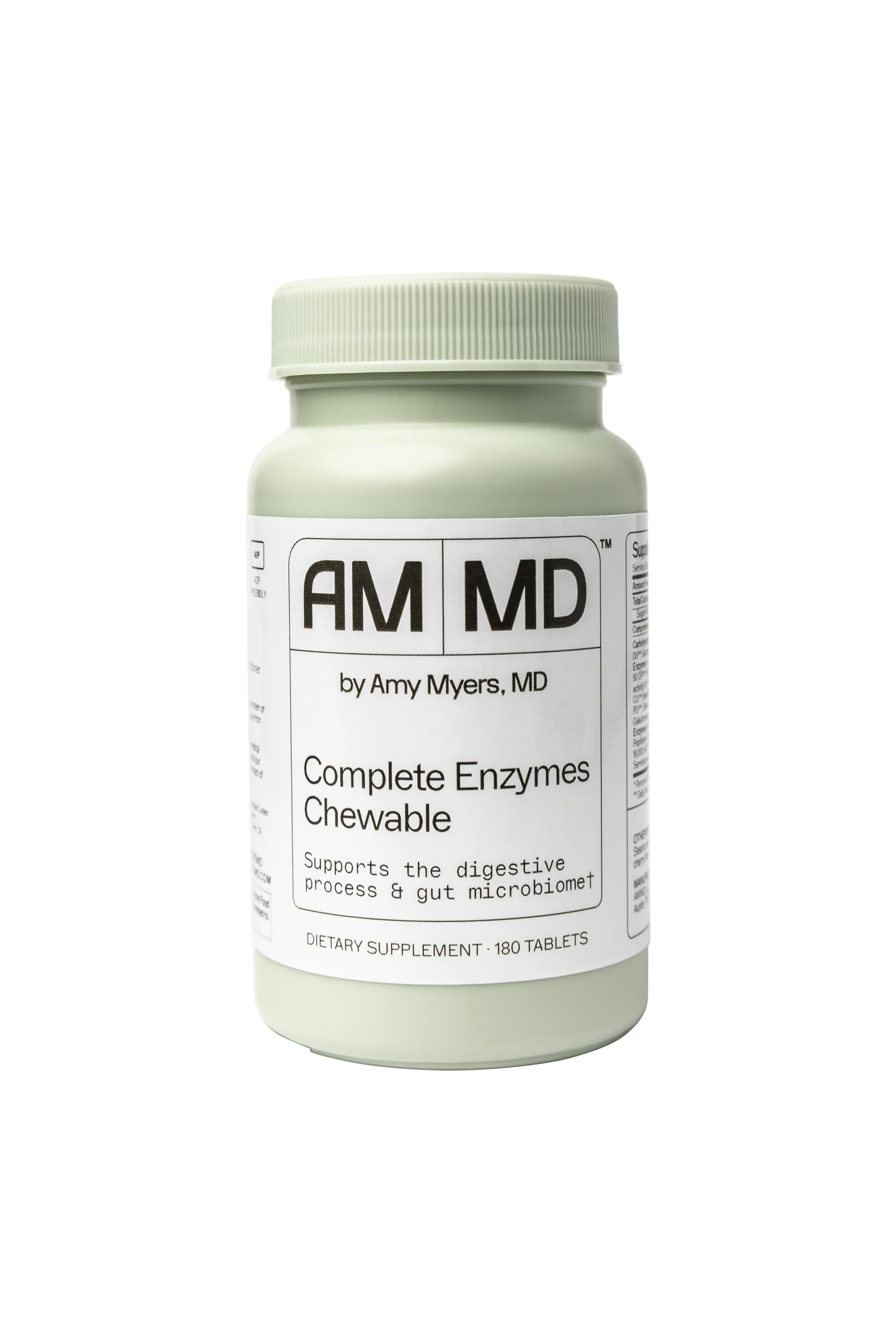 Amy Myers MD Digestive Enzymes Chewable – Complete Enzymes Support Leaky Gut, Acid Reflux, Gas, Bloating, Gluten Exposure – Amylase, Lipase, Lactase, Alkaline, Protease, Sucrase + More – 180 Tablets