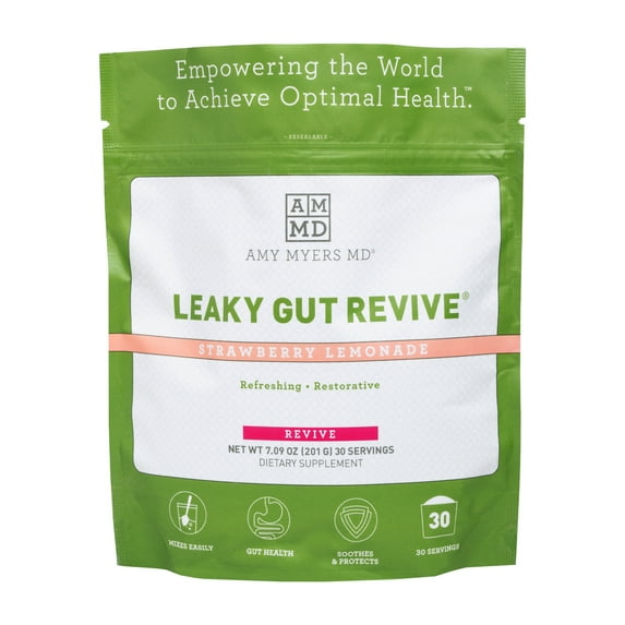 Dr. Amy Myers Leaky Gut Revive Powder for Leaky Gut Repair – L-Glutamine Powder To Support Constipation, IBS, Diarrhea, Bloating, Gas, SIBO – Plant Based Supplement For Gut Health, Strawberry Lemonade
