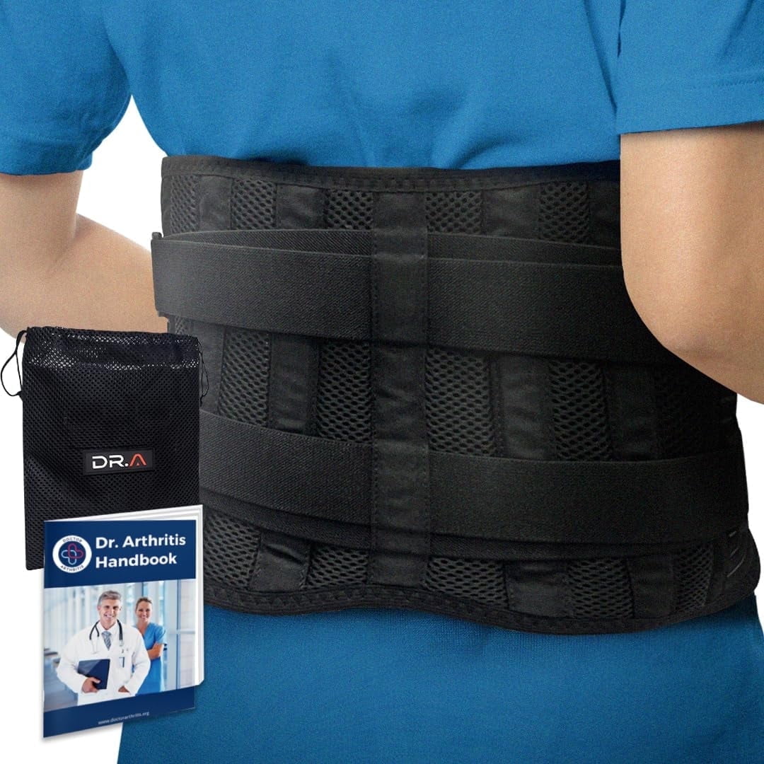 Doctor Developed Back Brace Support Belt for Men & Women – Adjustable Lumbar Stabilizer with Dual Pads for Posture & Daily Support (Black, Medium)