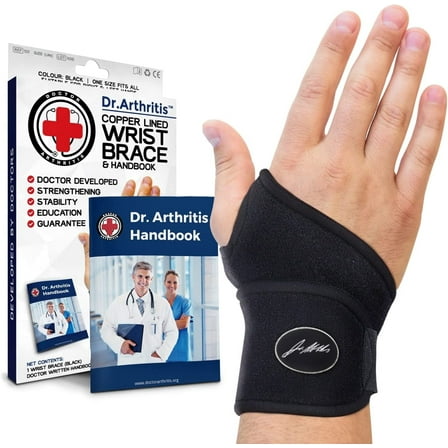 Dr. Arthritis Doctor Developed Copper Wrist Brace/Wrap for Carpal Tunnel Support, Splint Brace -F.D.A. Medical Device & Doctor Handbook-Night Support for Women Men-Right & Left hands (Single)