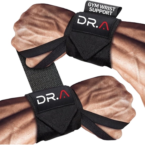 Dr. Arthritis Doctor-Developed Gym Wrist Wraps with Thumb Loops – Heavy-Duty Wrist Straps for Weightlifting, Workout & Fitness Support, Wrist Protection for Men & Women (Black) Single Pack