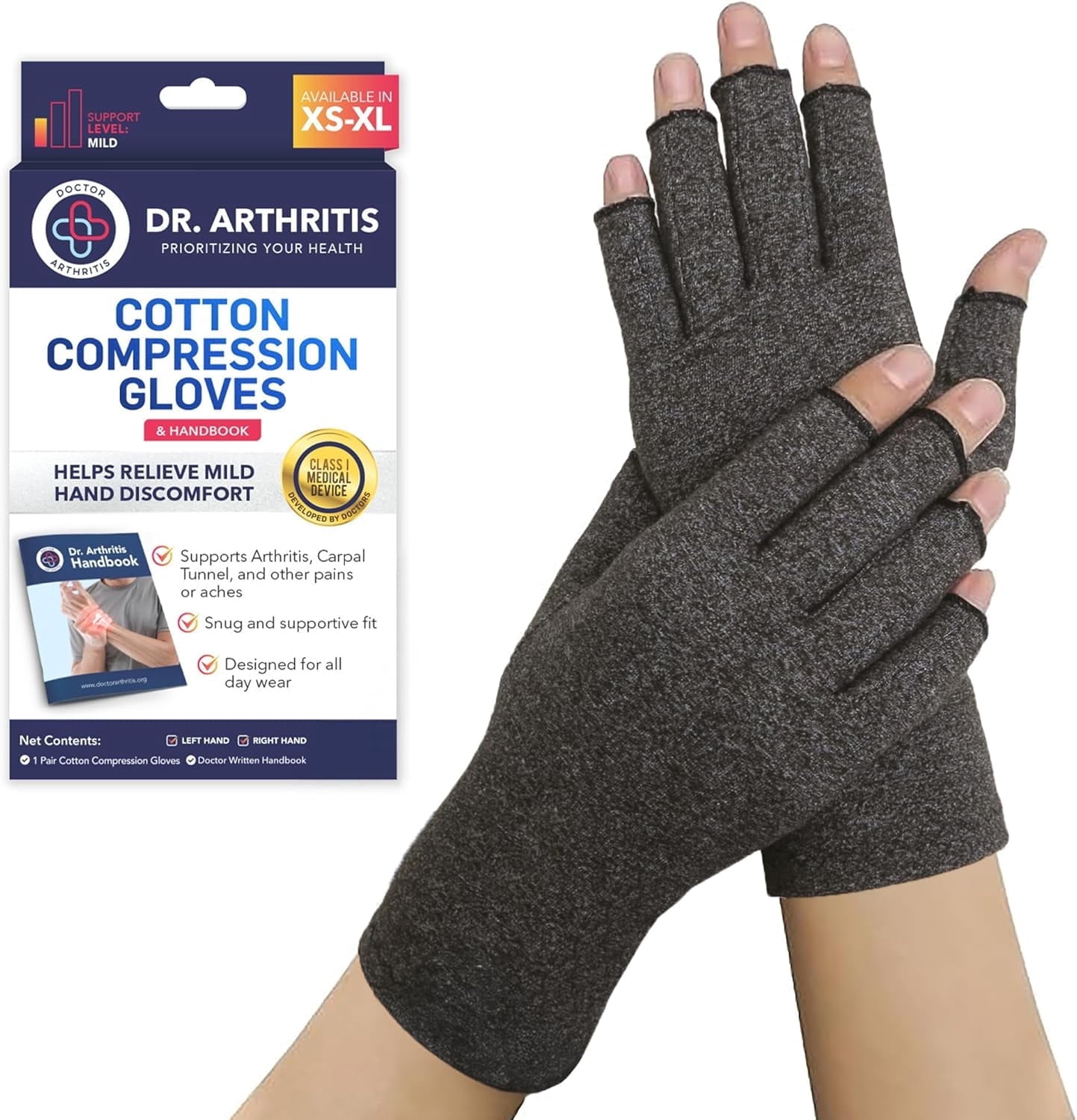 【新品未使用】Cash and Barba Open Finger Glove Dr. Arthritis, Compression Gloves, Open-Finger, XL, Gray, 2 Pairs