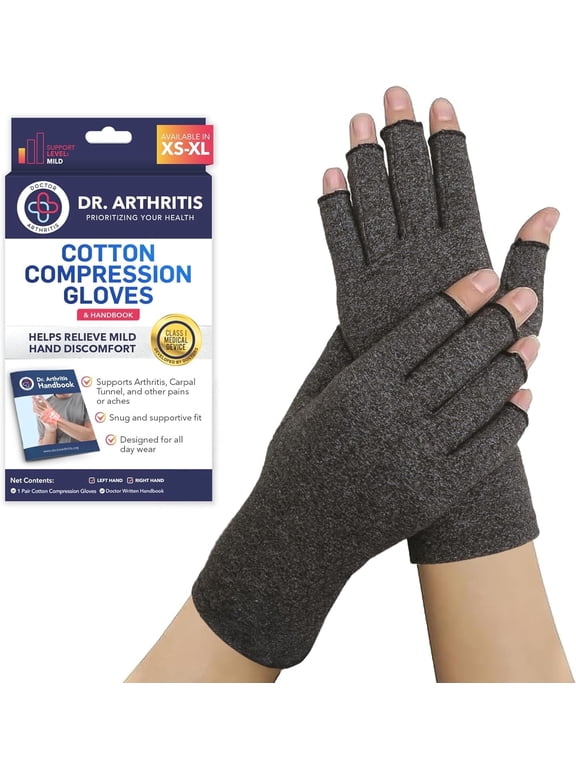 Doctor Developed Compression Gloves for Men & Women – Open-Finger Hand Support Gloves for Typing, Crafts & Everyday Comfort – Includes Doctor Handbook (Grey, XL, 1 Pair)