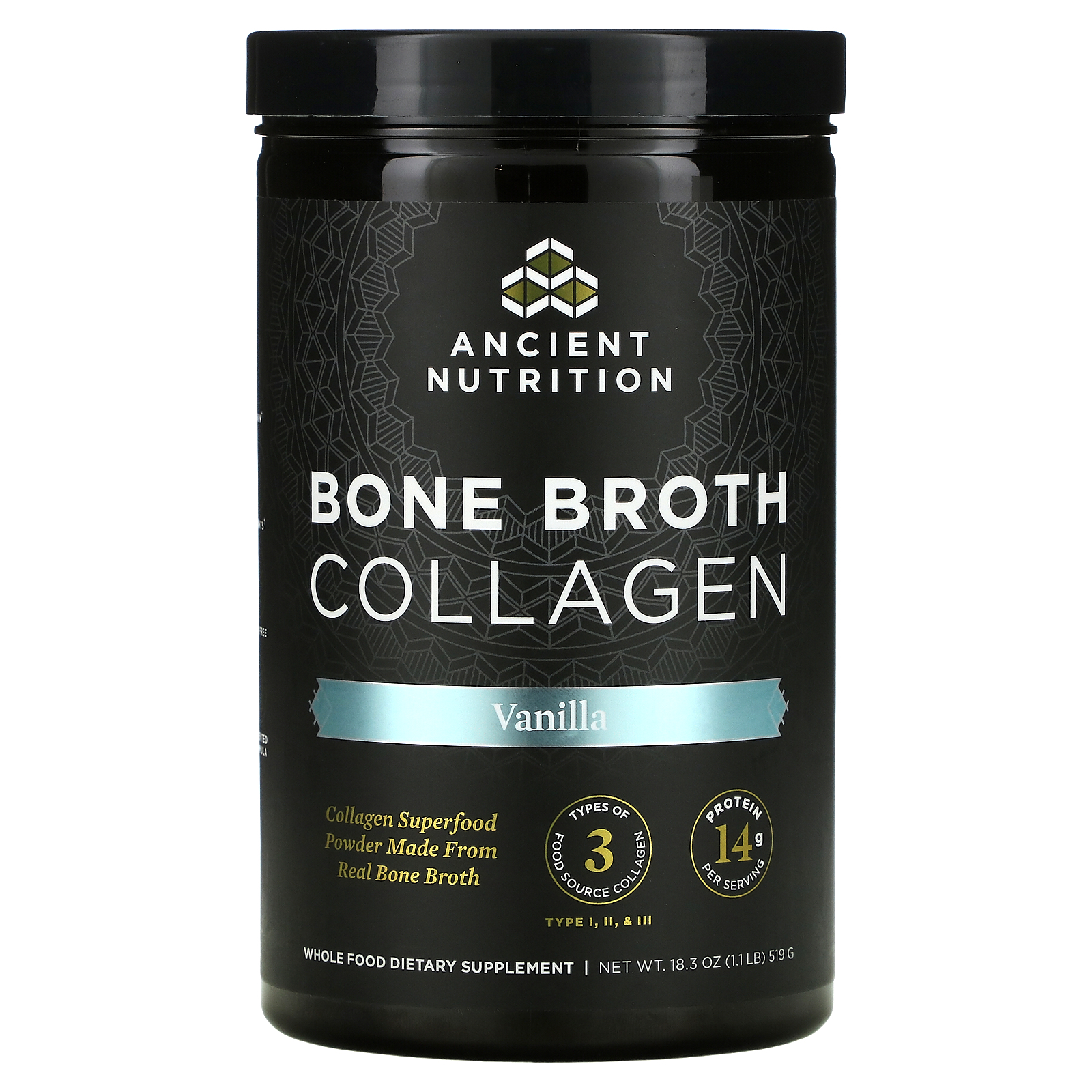 Dr. Axe / Ancient Nutrition, Bone Broth Collagen, Vanilla, 1.1 lbs (519