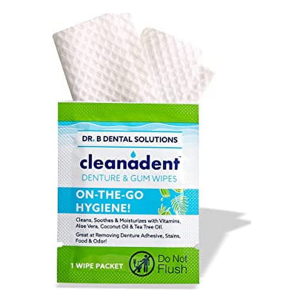 Dr. B Dental Solutions Cleanadent Dental Wipes, Denture Cleaner Removes