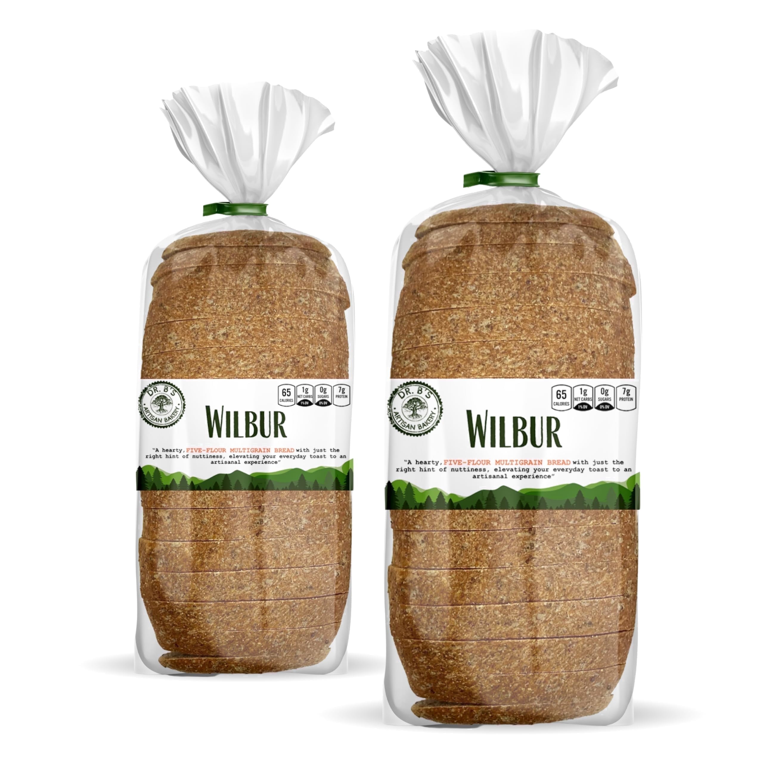 Dr. B's Wilbur Five Flour Multigrain Bread | 1g Net Carbs & 7g Protein | Low Calorie, Vegan, Sugar Free | Fresh, Sliced, Keto & Low Carb Bread Loaf (2 Pack (16 oz), Plain)