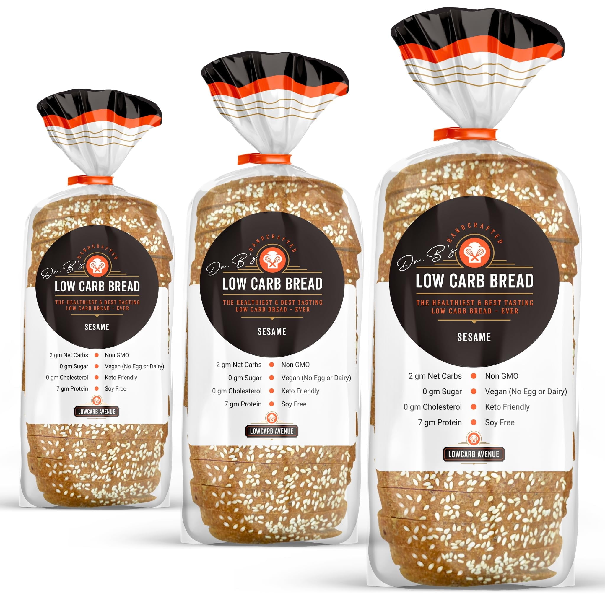 Dr. B's Multigrain Bread | 2g Net Carbs & 7g Protein | Low Calorie, Vegan, Sugar Free | Fresh, Sliced, Keto & Low Carb Bread Loaf (3 Pack (16 oz), Sesame)