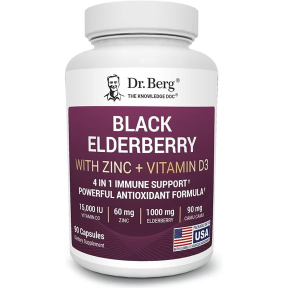 Dr. Berg Advanced Immune Support – Black Elderberry with Zinc, Vitamin D3 & Camu Camu, 90 Capsules
