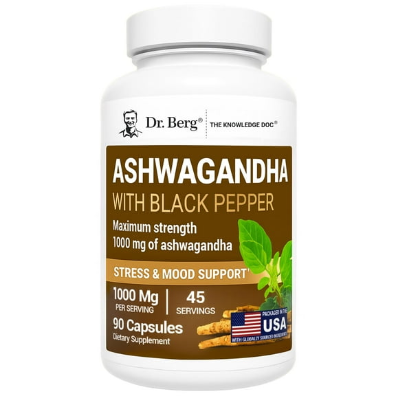 Dr. Berg Ashwagandha Capsules with Black Pepper Extract, 90 Capsules