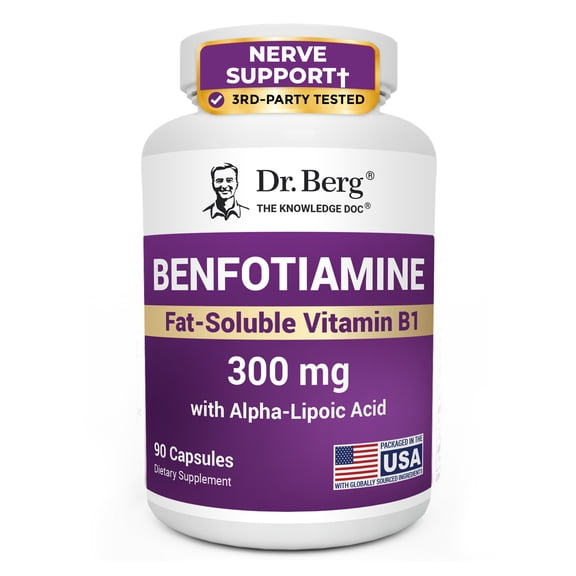 Dr. Berg Benfotiamine 300 mg with Alpha-Lipoic Acid, Vitamin B Complex, Vitamin D3 and Magnesium, 90 Capsules