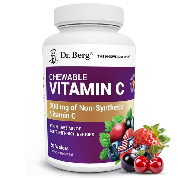 Dr. Berg Chewable Vitamin C Complex - Real Vitamin C Chewable Tablets from Berries, 60 Wafers