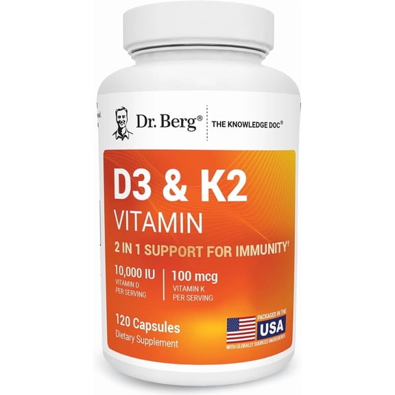 Dr. Berg D3 & K2 Vitamin Supplement - D3 K2 10,000 IU , 120 Capsules