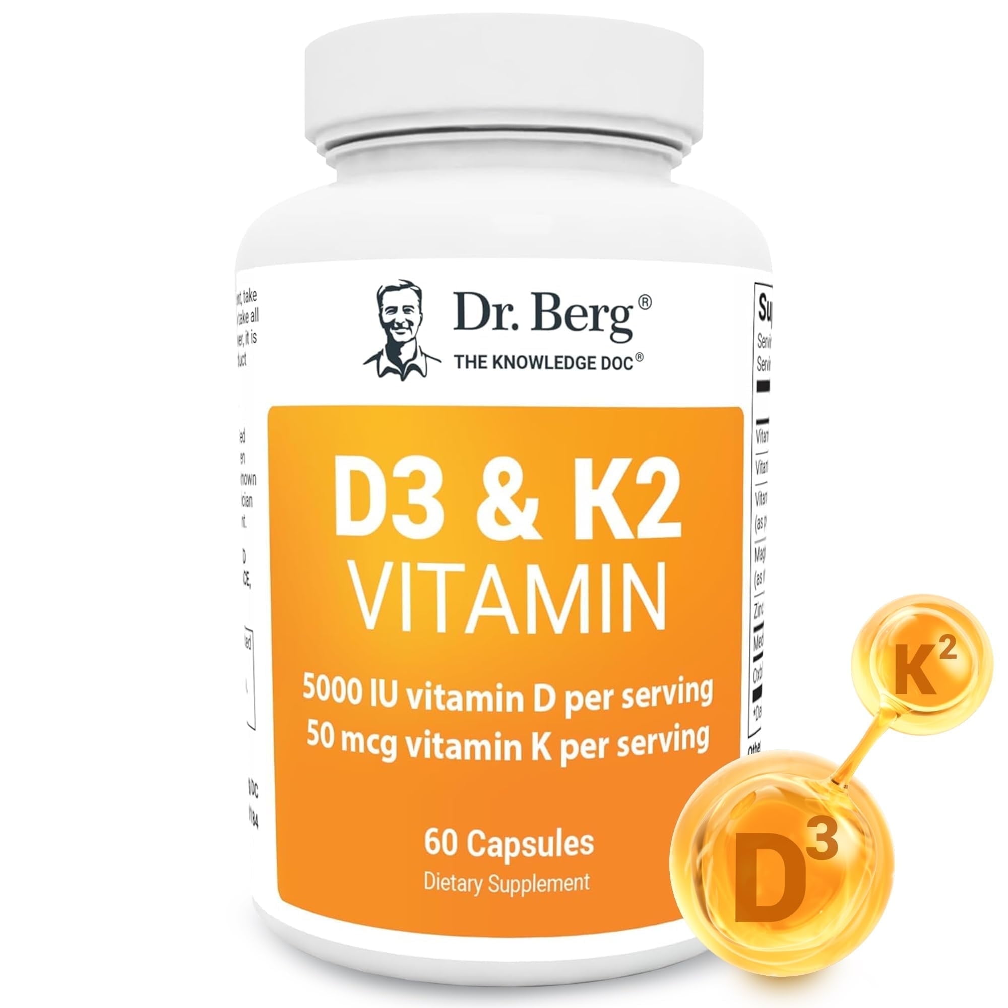 Dr. Berg D3 & K2 Vitamin Supplement - D3 K2 5000 IU , 60 Capsules