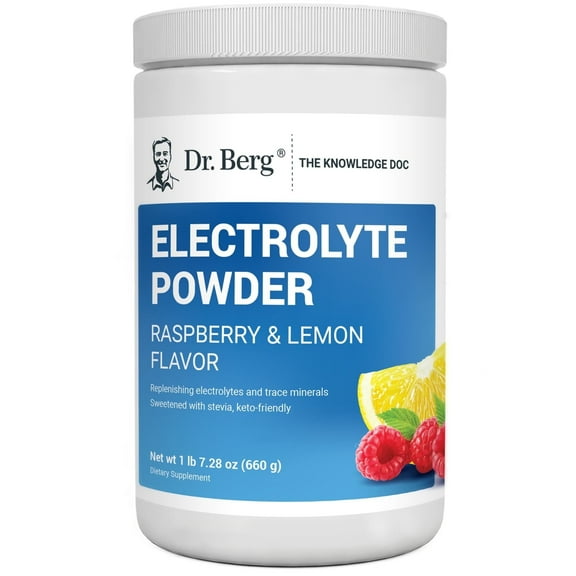Dr. Berg Electrolyte Powder - Raspberry & Lemon Hydration Powder, 100 Servings