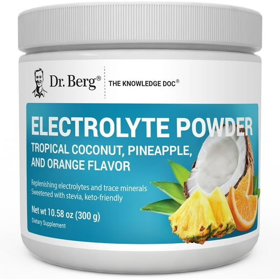 Dr. Berg Electrolyte Powder - Tropical Coconut, Pineapple & Orange Hydration Powder, 50 Servings