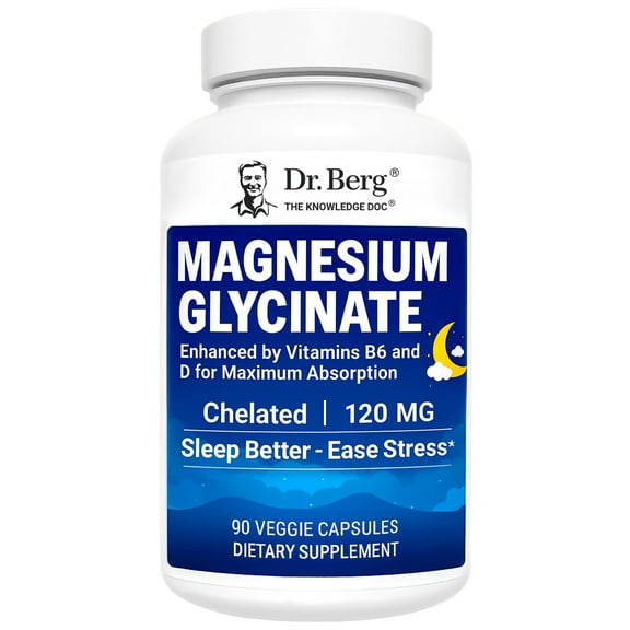 Dr. Berg Magnesium Glycinate 120 mg Capsules With Zinc, Vitamin D3 & B6 – Stress & Sleep Support, 90 Caps