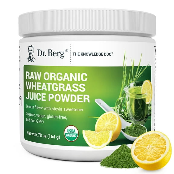 Dr. Berg Organic Wheatgrass Superfood Raw Juice Powder, Lemon Flavor, 164g