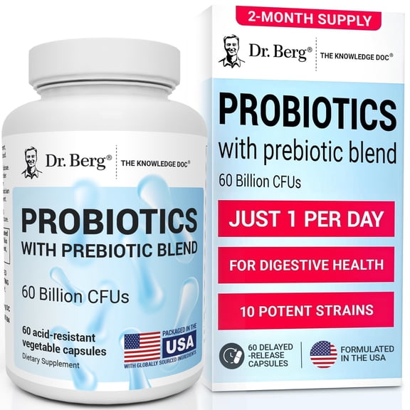 Dr. Berg Probiotic Capsules with Prebiotic Blend - 60 Billion CFUs Digestive & Gut Health, 60 Ct