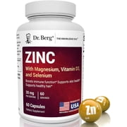 Dr. Berg Zinc 30 mg Capsules with Magnesium, Vitamin D3, Selenium, Copper & Folate - Immune Support, 60 Capsules