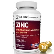 Dr. Berg Zinc 30 mg Capsules with Magnesium, Vitamin D3, Selenium, Copper & Folate - Immune Support, 60 Capsules