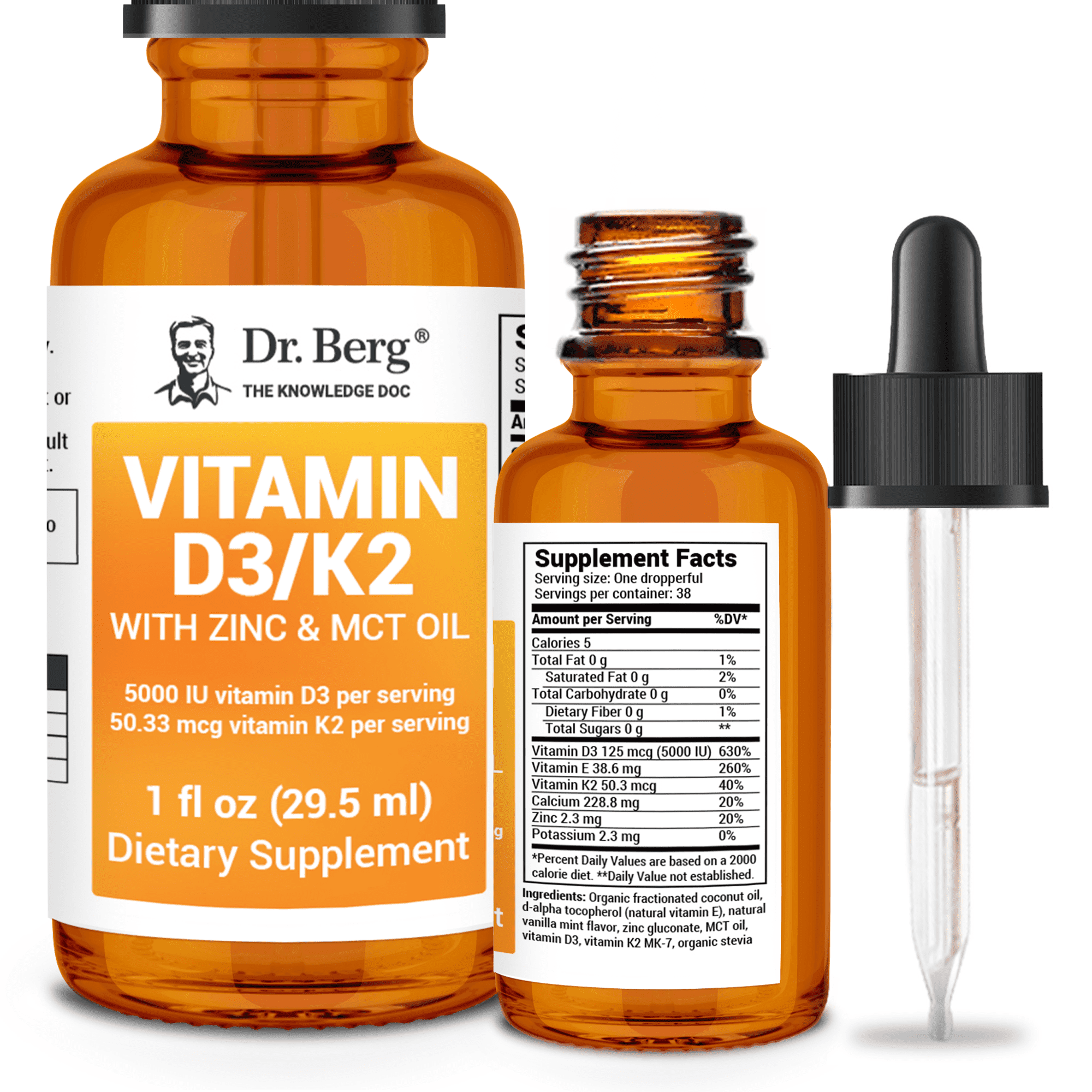 Dr. Berg's Liquid Vitamin D3, K2, Zinc & MCT Oil Drops, 1 fl oz - High ...